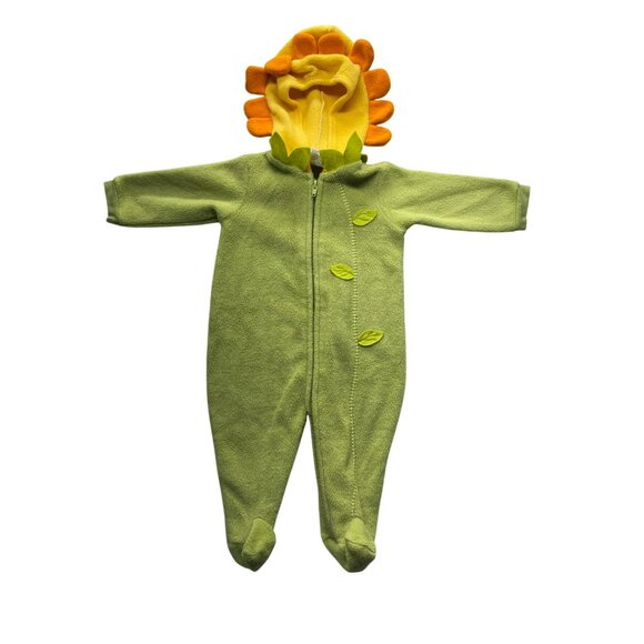 Little Me Baby Fleece Green Sunflower Costume Coverall With Hood 9 Months  #7061 - Picture 1 of 6